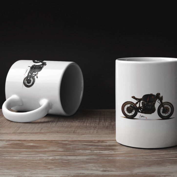 Geschenktassen Set Motorradfahrer Motorradtasse Häferl Tee Motiv Becher Porzellan Weiß Mug TITAN Caferacer Tasse Webshop